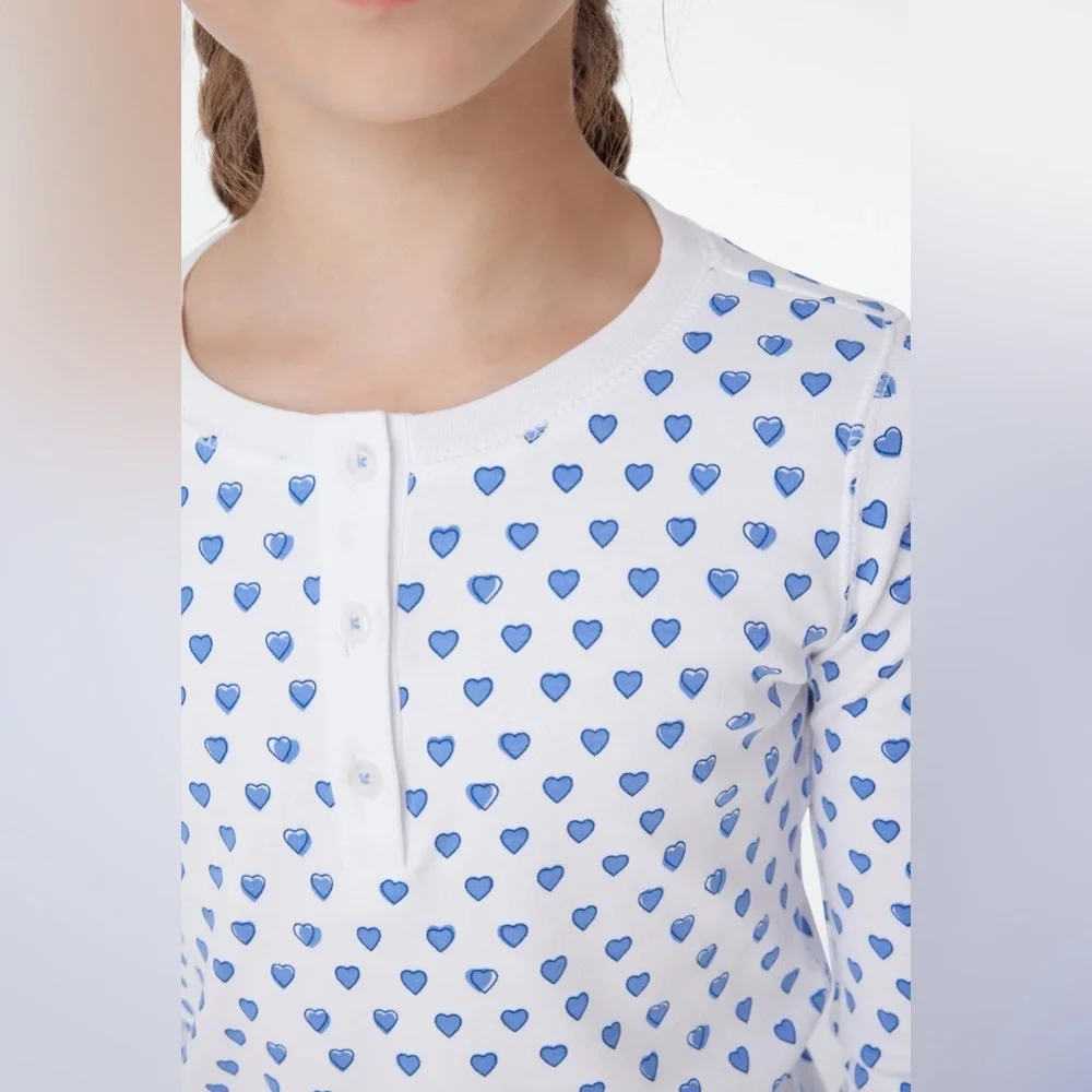 Roller Rabbit Heart Pajama 3 Button Long Sleeve Henley Top in Blue PLEASE READ